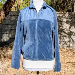 Winter Fleece Bahama Blue Petite Medium Zip-Up Cozy Soft Jacket Coat Top EUC