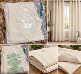 Cream Linen-Look Grommet Curtain Panels
