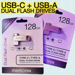 [NEW]  (2)x 128GB Memorex Dual Flash Drive [USB-C + USB-A] [USB 3.2]