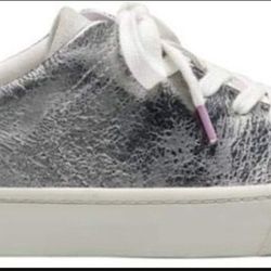 Women’s Louise EtCie Silver, White and Pink Causal Tie-Up Shoes.  Size 5 1/2.