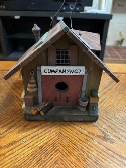 decorative wooden firehouse birdhouse.