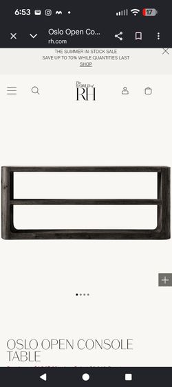RH Restoration Hardware Oslo Open Console Table Black Oak. 60 x  30.25 x  14