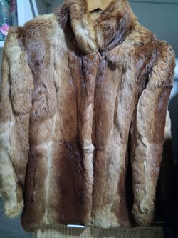 Vintage Pelli Polo Nord Real Fur Jacket Mid-Length Striped Brown Blonde 32" M/L