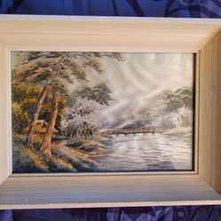 Vintage Hand made Asia Landscape Embroidery Stitch Art