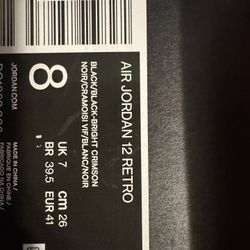 Jordan 12 Size 8men 