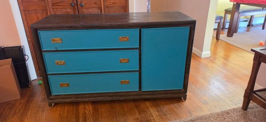 Campaign Style Dresser with Teal Drawers