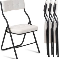 HOMEFUN Padded Folding Chairs 4 Pack - Foldable Dining Chair with Cushion, Portable and Assembled Extra Seat for Guests Kitchen Office Wedding Party T
