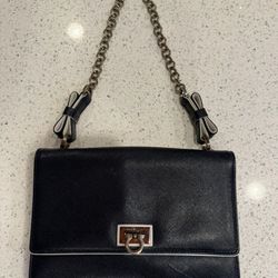 Salvatore Ferragamo Leather Gancini Chain Shoulder Navy Blue Mini Purse Bow