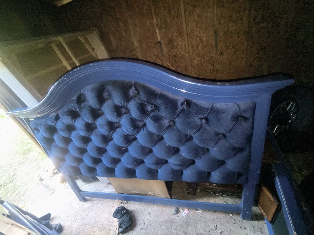 Blue Velvet Bed Frame And Mattress