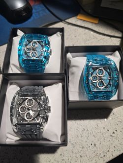 (3) three Invicta S1 Rally  42mm, 1-Grey, 2-Blue Tone Case Blue Metal Dial Blue Band, Quartz Glass