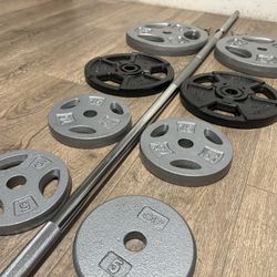 7 ft Steel Standard Bar With Weight Plates [ 25s, 10s, 7.5s and 5s {Brute Weight= 120 lbs)