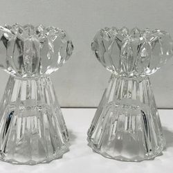 Vintage Mikasa Diamond Fire Pair of Crystal Candle Holders 4”. 