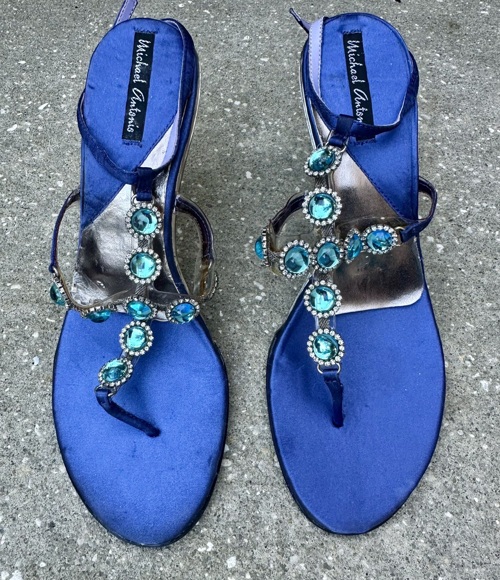 Michael Antonio Blue Jeweled Stiletto Heels Size 9 – Elegant Evening Sandals