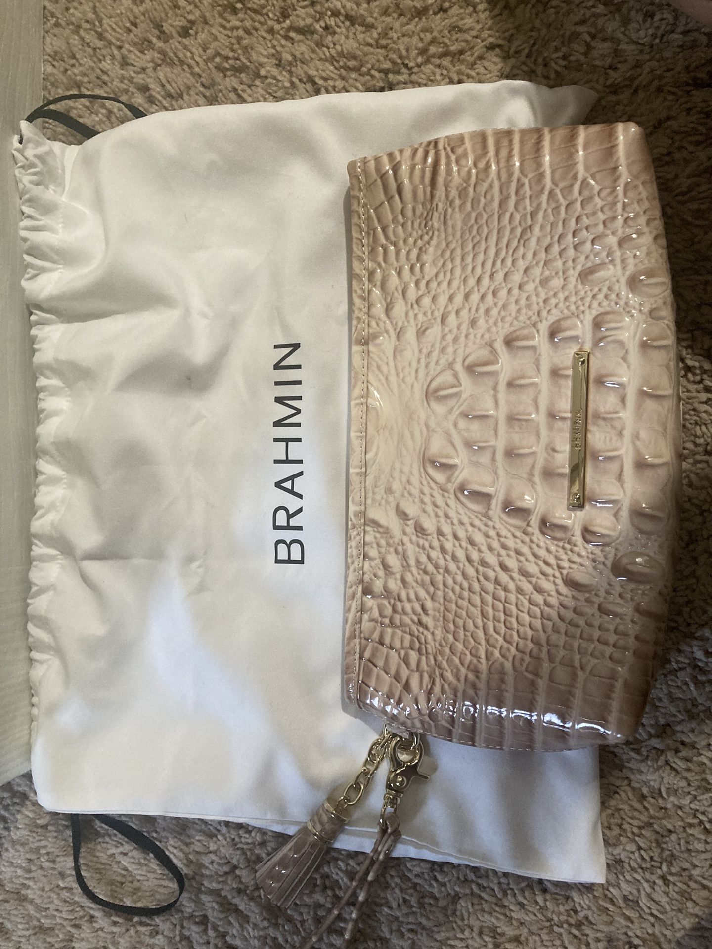 Brahmin Rose Pink And Cream Zip Pouch