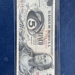 1972 Mexico 5 Pesos Banknote