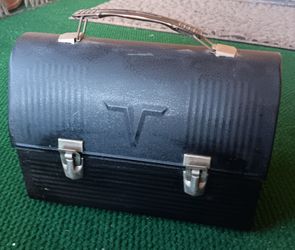 Vintage Mid Century Lunchbox Brand V Victory Black Metal Dome - Great Patina!