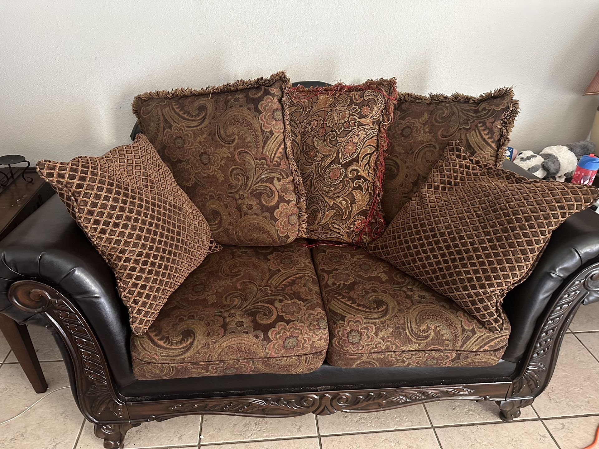Brown Mix Colors Love Seat And Couch