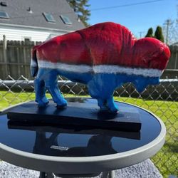 The red white and blue buffalo statue
