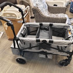 Wagon Stroller for 2 Kids, Foldable All-Terrain Wagon Stroller with Shock-Absorbing Wheels, 5-Point Harness, Removable Canopy & Storage Bag, Portable 