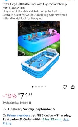 Extra Large Inflatable Pool with Light 119x72x19IN