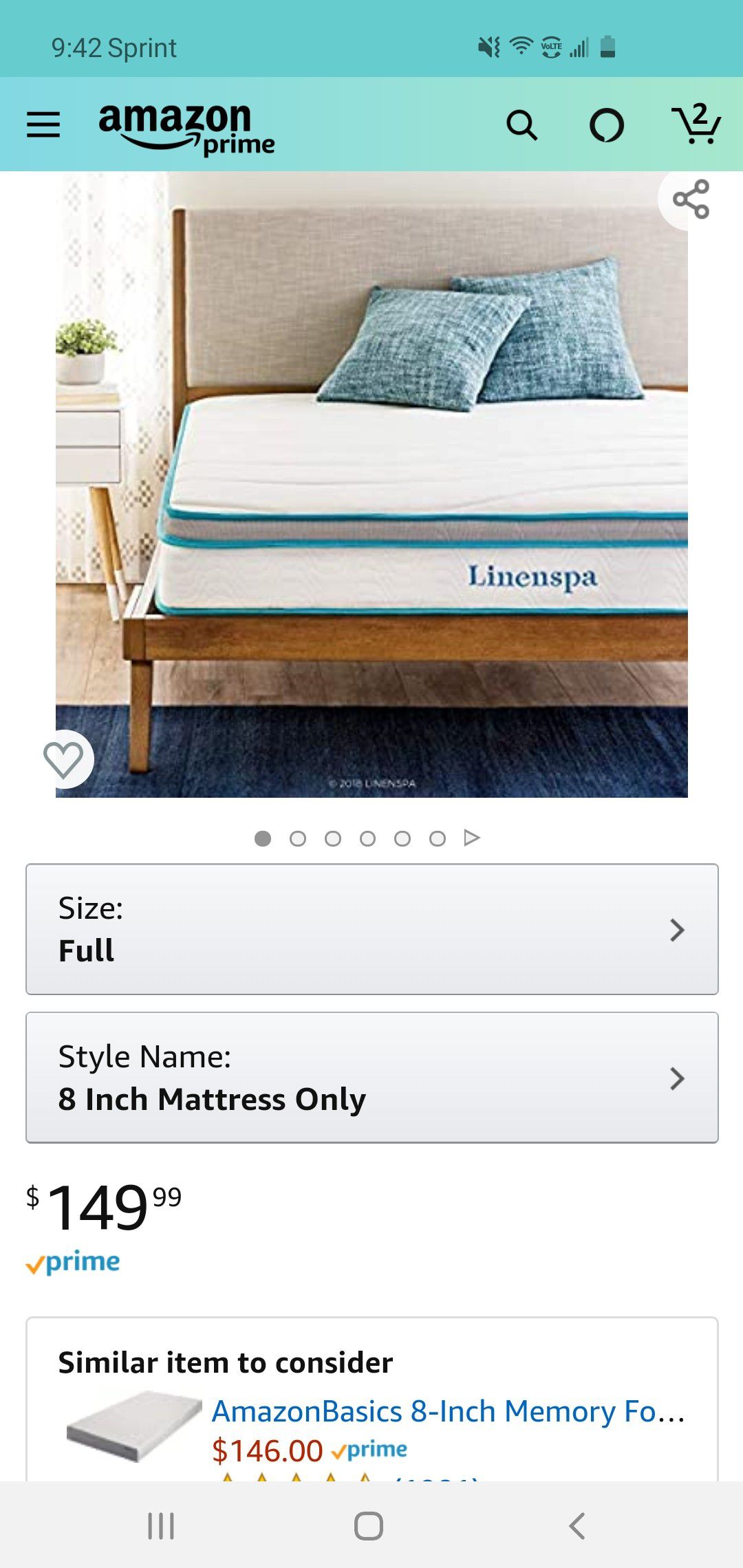 Linenspa 8 in memory foam mattress