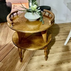Vintage Colonial Style Two Tier Side Table Large 26 Inches Round 28 Inches Tall 
