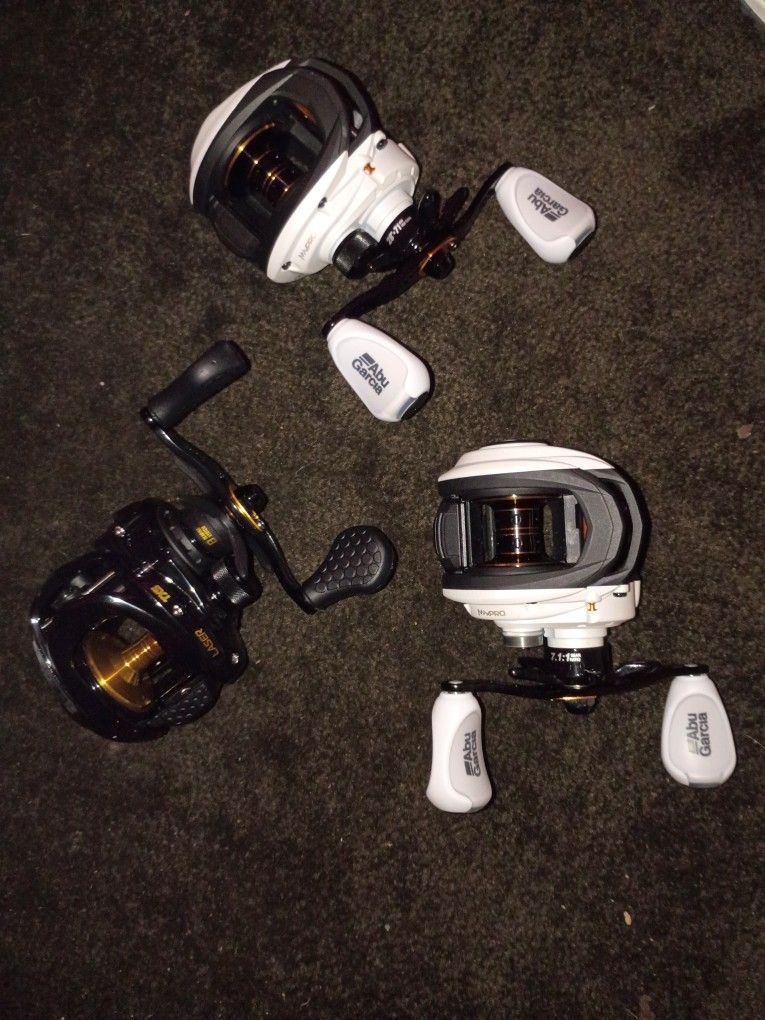 Two Abu Garcia Pro Max Baitcast Reels And A Lews Baitcast Reel Brand New Plus Over 50 Dollars In Lures