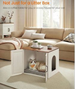 Cat Litter Box Enclosure, Indoor Pet House End Table Hidden Litter Box Furniture, 23.6 x 19.7 x 19.7 Inches, Rustic White and Honey Brown, HAINS Colle