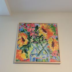 Canvas Framed Textured Anstract Sunflower Print 18"x18"