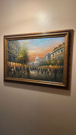 Framed Oil Painting European Street Scene