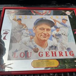 collectible Picture Glass  Lou Gehrig baseball 