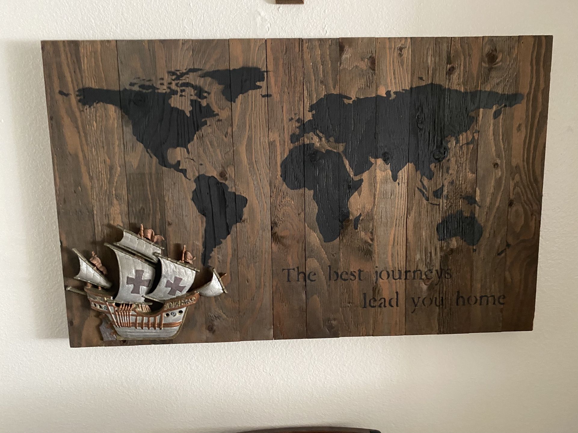 Wood Map Painting Art Rustic Reclaimed Wood
