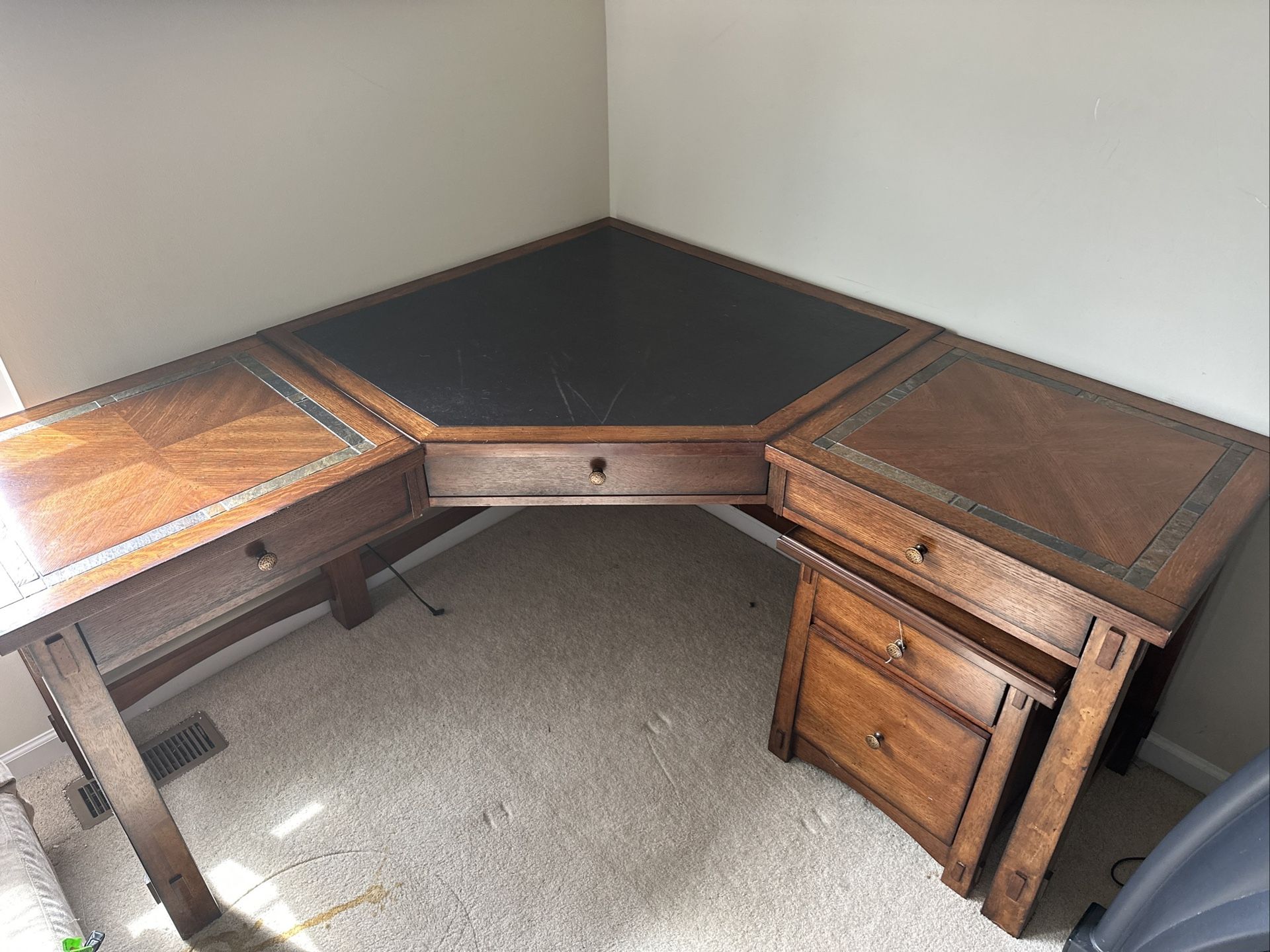 3 Piece Corner Desk With 2 Drawer File Cabinet