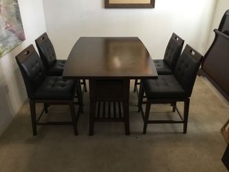 High Top Pub Dining Room Table with 4 Swivel Barstools