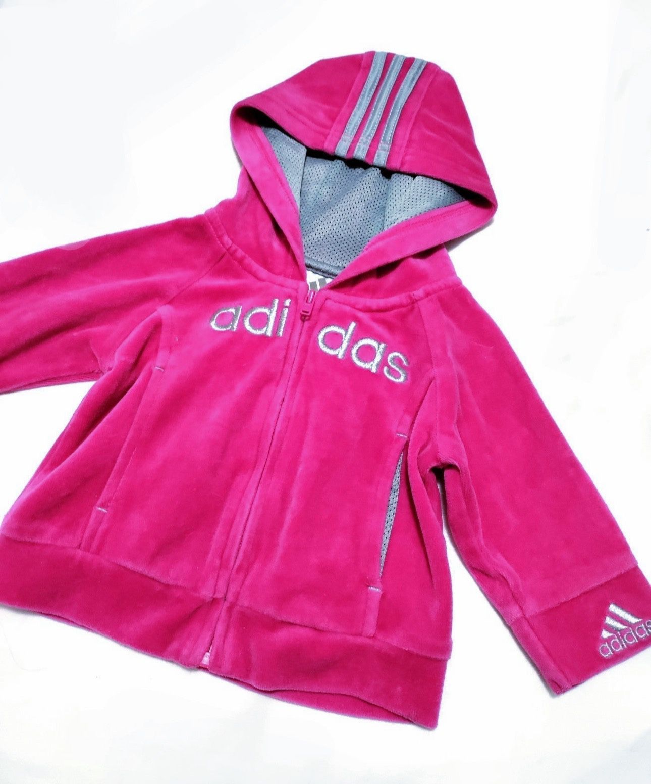 ✨ ADIDAS BABY VELOUR TRACKSUIT JACKET INFANT 3 MO BRIGHT HOT PINK BARBIE PINK✨