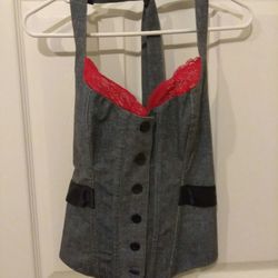 BRAND NEW! FREDERICK'S OF HOLLYWOOD CORSET GRAY BLACK RED