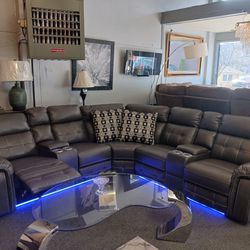Old Town Furnitures Beautiful Gray Leather Sectional 