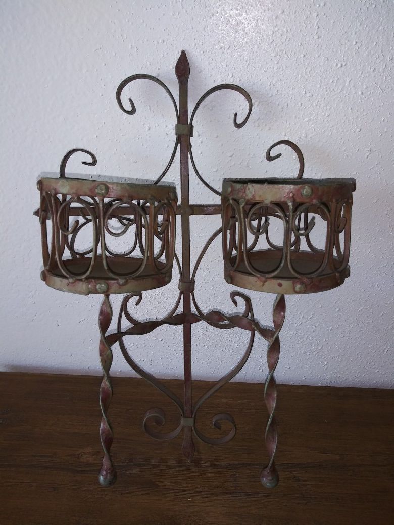 Rustic Shabby Chic Cross Planter Candle Iron Wall Decor