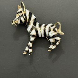14K Gold Enamel Zebra Brooch