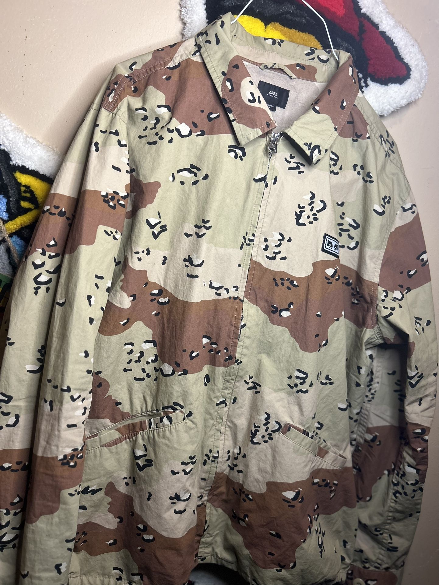 Obey Worldwide Zip Up Brown Camo Shirt