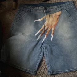 Hand Print Jean Shorts 