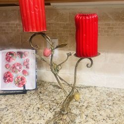 Cast Iron  Candelabra With Candles