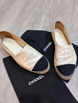 Chanel CC Leather Cap-Toe Espadrilles