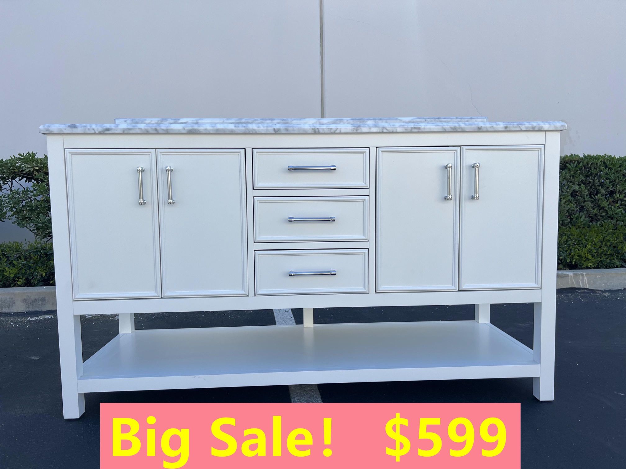 60”white double sink bathroom vanity with carrara white marble stone top,All Products : American Fashion Style Bags On Sale