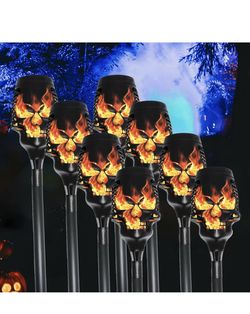 Orange Skull Path Decorations Stake Lights, Spooky Skeletons Driveway Lights Waterproof for Yard Garden Patio Halloween Décor
