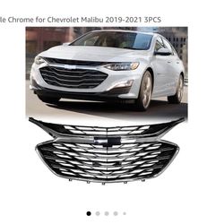 W#933 Front Bumper Upper Lower Grill Grille Chrome for Chevrolet Malibu 2019-2021 3PCS