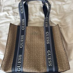 GUESS Monogram Tote with Navy Logo Straps