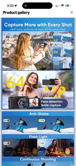 4K Digital Camera for Photography, 2026 Latest WiFi 64MP Vlogging Camera for YouTube with 180° flip Screen, Autofocus Anti-Shake, 16X Zoom, Compact Tr