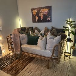 Honey Rattan Daybed w/ Twin Mattress + Cover