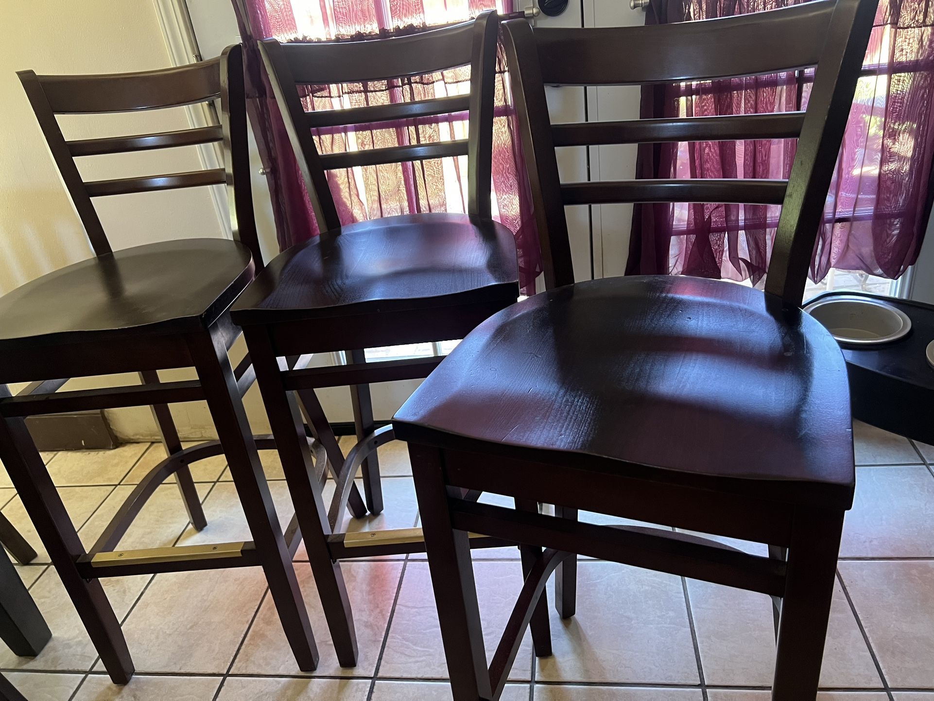 Bar Stools - Kitchen Table Tall Chairs Dark Wood 3 Total 